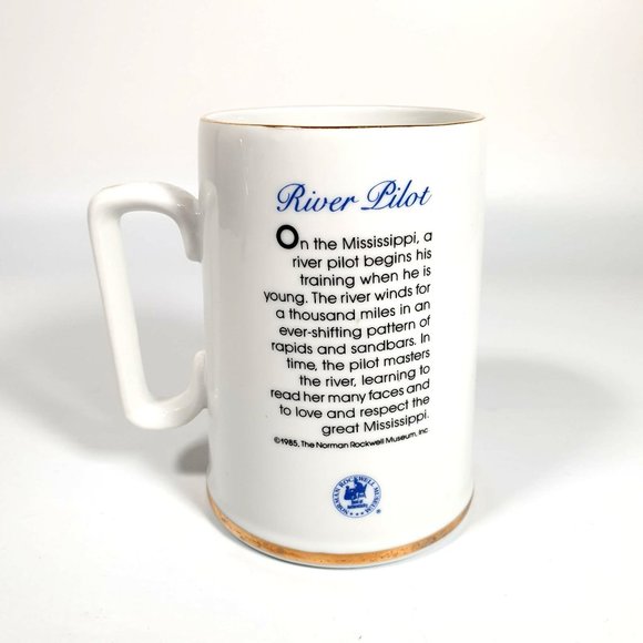 Norman Rockwell River Pilot Collectors Coffee Mug 1985 Museum Vintage Gold Rim - Picture 2 of 5